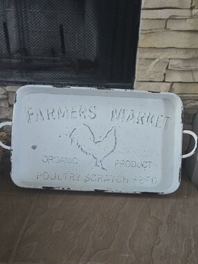 Farmers Market Poultry Metal Serving Tray - White